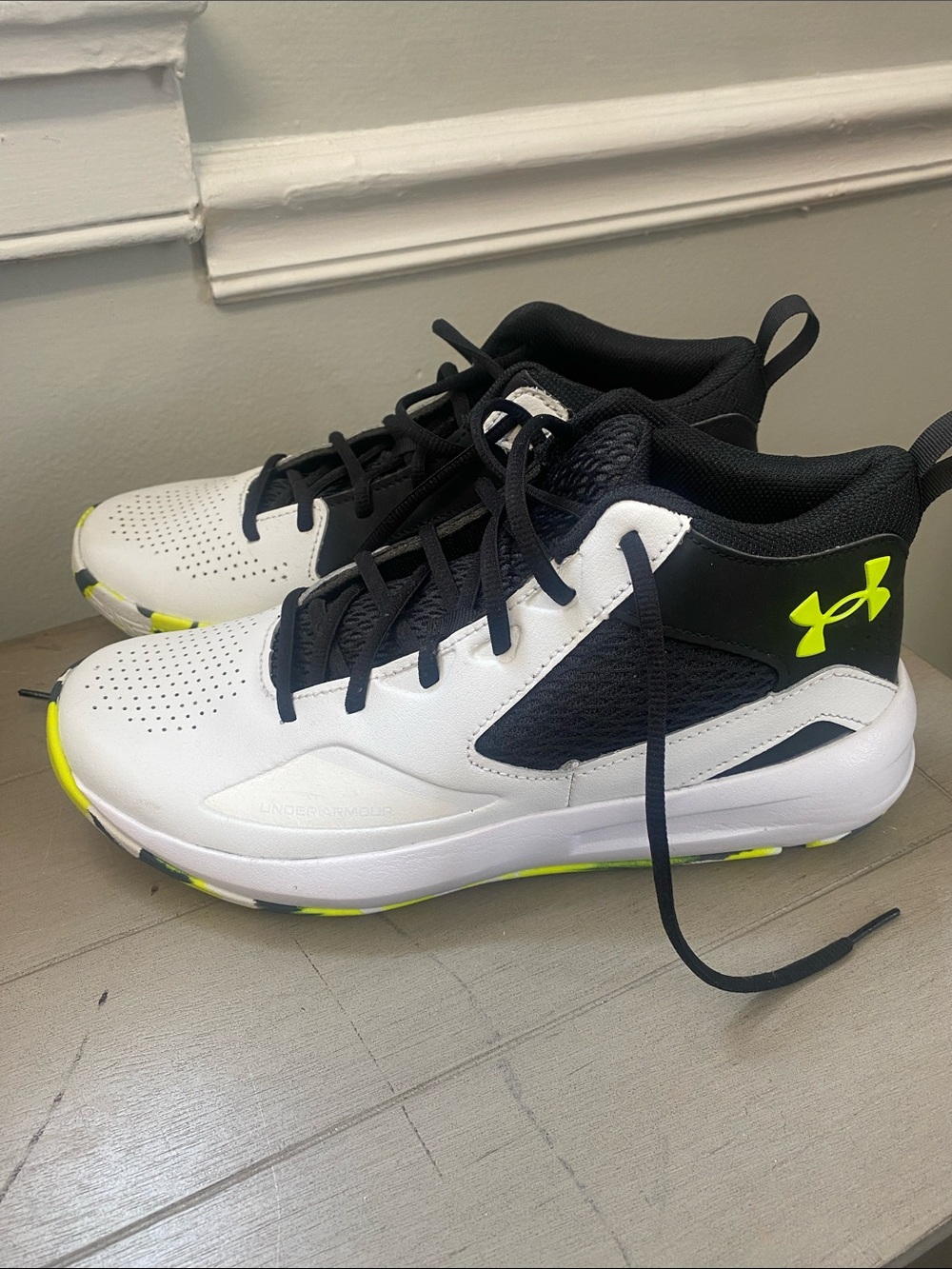Under Armour White, Black & Neon Yellow Kids' Sneakers